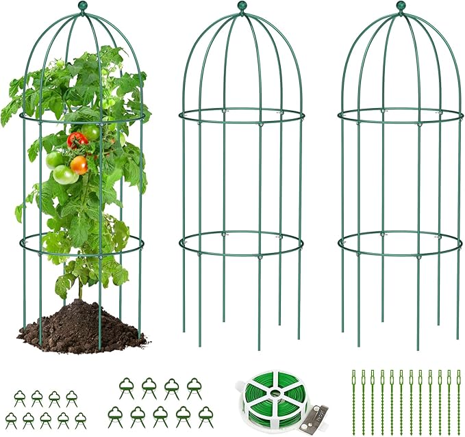 SUNYRISY Metal Garden Arch Trellis for Climbing Plants Outdoor, 15.7" x 31.5" Tomato Cage Obelisk Trellis for Flowers Cucumber Rose Vegetable Support