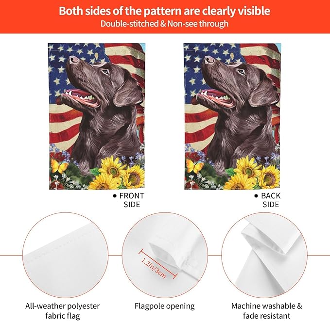 Chocolate Labrador American Flag Patriotic Dog Garden Flag Welcome Party Outdoor Outside Decorations Picks Home House Garden Yard Decor 12x18 Inch