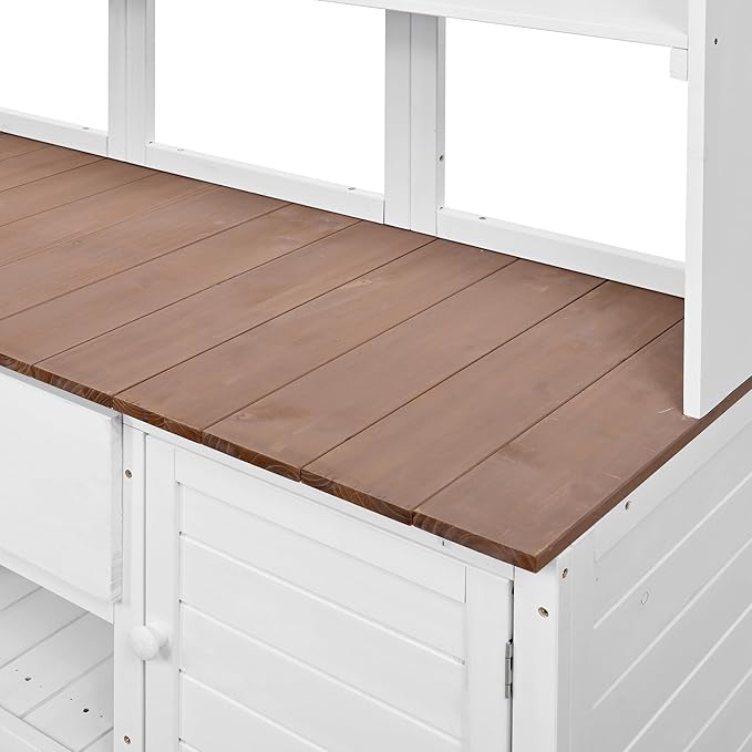 Outdoor Potting Bench, 100% Fir Wood Garden Work Table with Hutch, Drawer & Adjustable Shelves, Rustic Planting Station for Backyard, 50.2"x19.7"x66.1" (White, 66.1''H)