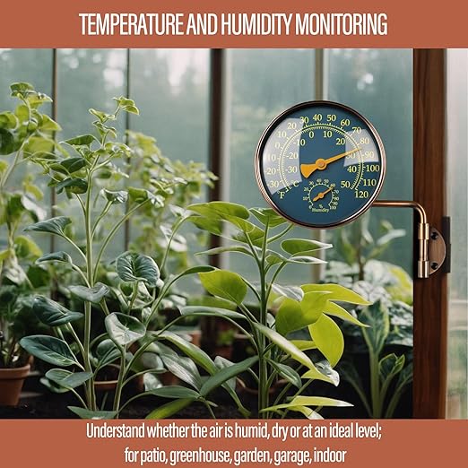 4 Inch Brass Outdoor Thermometer - Analog Temperature Gauge for Patio, Greenhouse and Garage