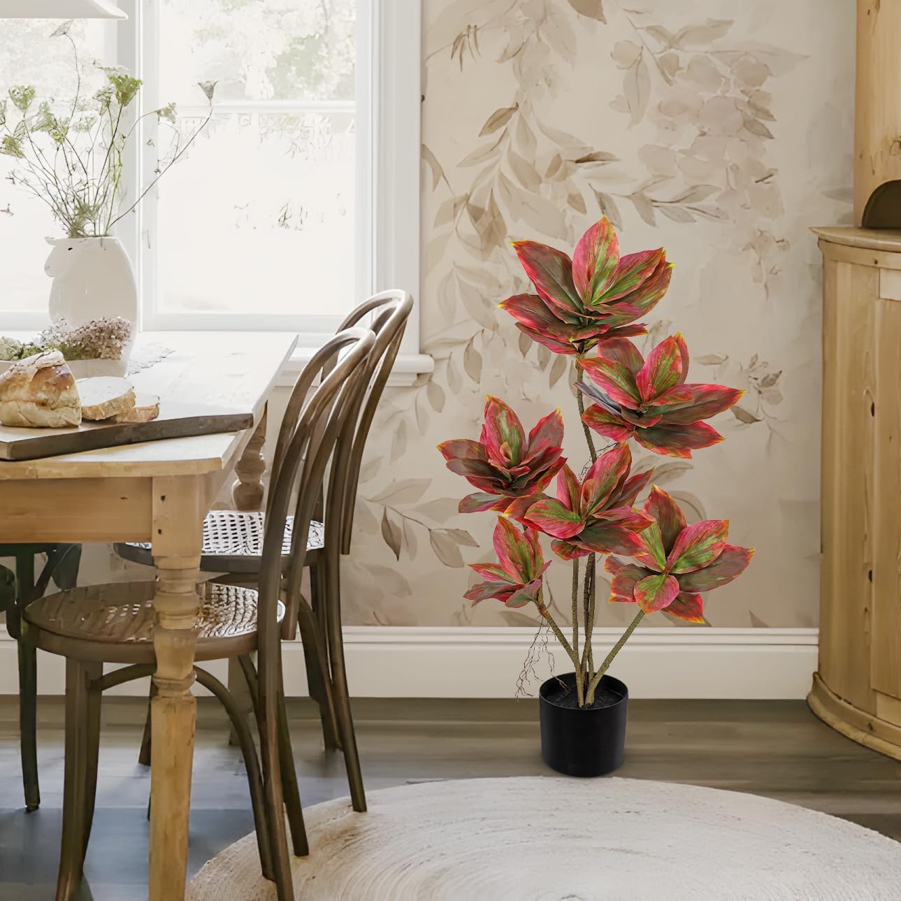 Artificial Tree 2.95Ft Faux Agave Plant Fake Tropical Yucca Palm Tree with 6 Heads in Pot Fake Dracaena Plants Tree for Home Decor Modern Office House Decoration Housewarming Gift Pink