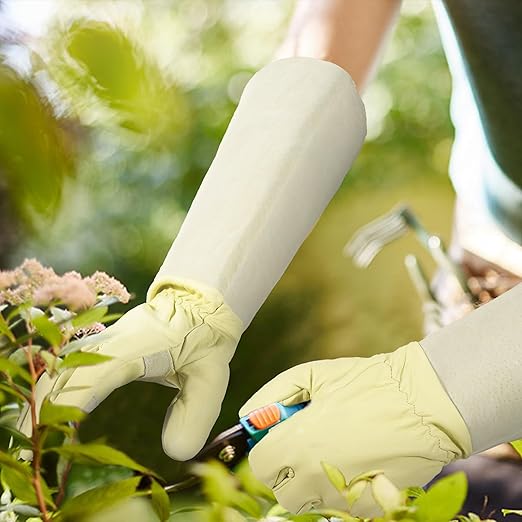 HLDD HANDLANDY Rose Pruning Gardening Gloves Long Sleeve Puncture Proof Gloves with Forearm Protection for Women and Men, Light Yellow, XL
