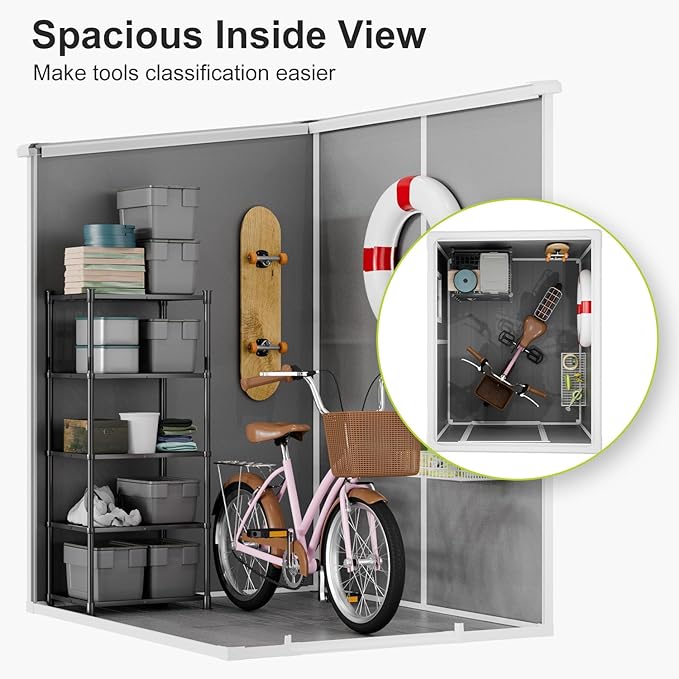 Resin Outdoor Storage Shed with Floor 5x4 FT Waterproof Plastic Sheds Kit Window Lockable Door Included, Outside Garden Tools Sheds for Backyard Patio