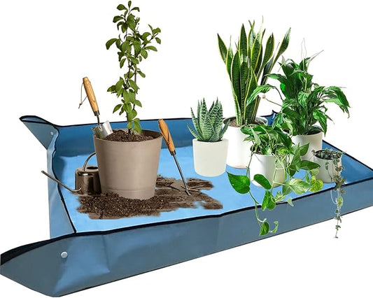 59" x 39" Extra Large Plant Repotting Mat, Foldable Gardening Mat for Indoor, Transplanting Houseplants, Pot Out, Mix Soil and Mess Control, Gardening Gifts for Women Men Plant Lover(Blue)