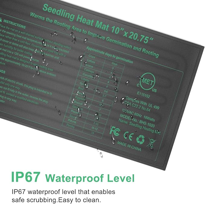 Seedling Heat Mat 4 Pack, MET Certified Heating Mat for Plants Grow Seed Starting Greenhouse, Waterproof Durable Germination Warm Hydroponic Heating Pad