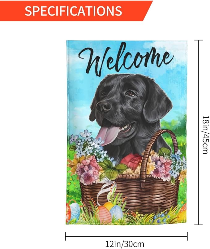 Labrador Dog Lab Happy Easter Black Flower Egg Garden Flag Welcome Party Outdoor Outside Decorations Picks Home House Garden Yard Decor 12x18 Inch