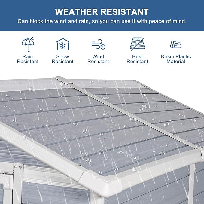 Outdoor Storage Shed, 8X6 FT Resin Shed with Floor and Lockable Doors, 260 CU.FT Waterproof Patio Storage Cabinet, Plastic Construction for Outdoor Storage