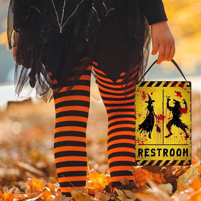 Halloween Restroom Decor Vintage Rustic Wall Art Retro Tin Plaque Iron Painting Funny Toilet Door 8x12inch