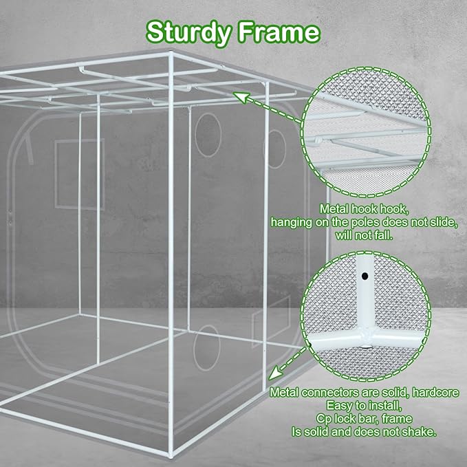 Grow Tent 120"x120"x78" Grow Tents Plant Tent 600D Mylar Reflective Grow Tent for Hydroponics Indoor Growing with Observation Window and Waterproof Floor Tray 10x10