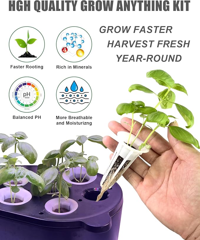 51Pcs Hydroponic Pods Kit: Compatible with Aerogarden Hydroponics Growing System Kit, 12 Grow Baskets, 12 Pod Labels, 12 Grow Domes, 12 Grow Sponges, with 200ml Plant Food Nutrient,1 Tweezers