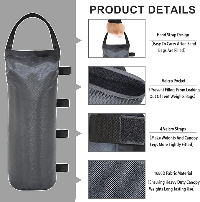 Eurmax USA Weight Capacity 112 LBS Extra Large Pop up Gazebo Weights Sand Bags for Pop up Canopy Tent Pergola Outdoor Instant Canopies,Sand Bags Without Sand, 4-Pack,(Gray)
