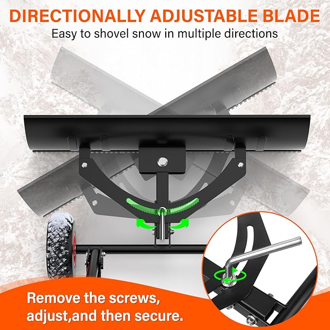 Snow Shovel with Wheels,Heavy Duty Steel Snow Shovel Pusher for Driveways,Sidewalks,3 Level Adjustable Handle and Angle Blade Push Plow