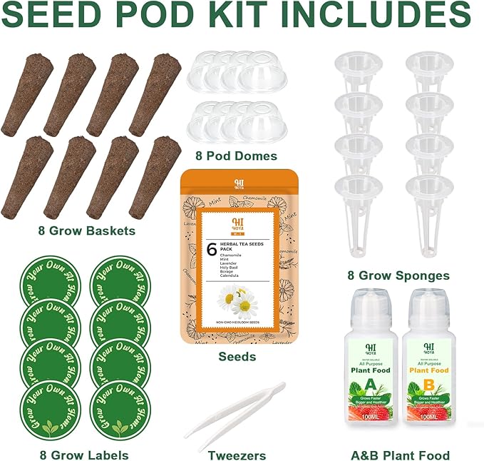 Lavender Seed Pod Kit, 8 Pod Kit (Include Seed Mint/Chamomile/Holy Basil/Borage/Calendula/Lavender) Fresh Tea Seed Pod Kit Compatible with Hydroponics