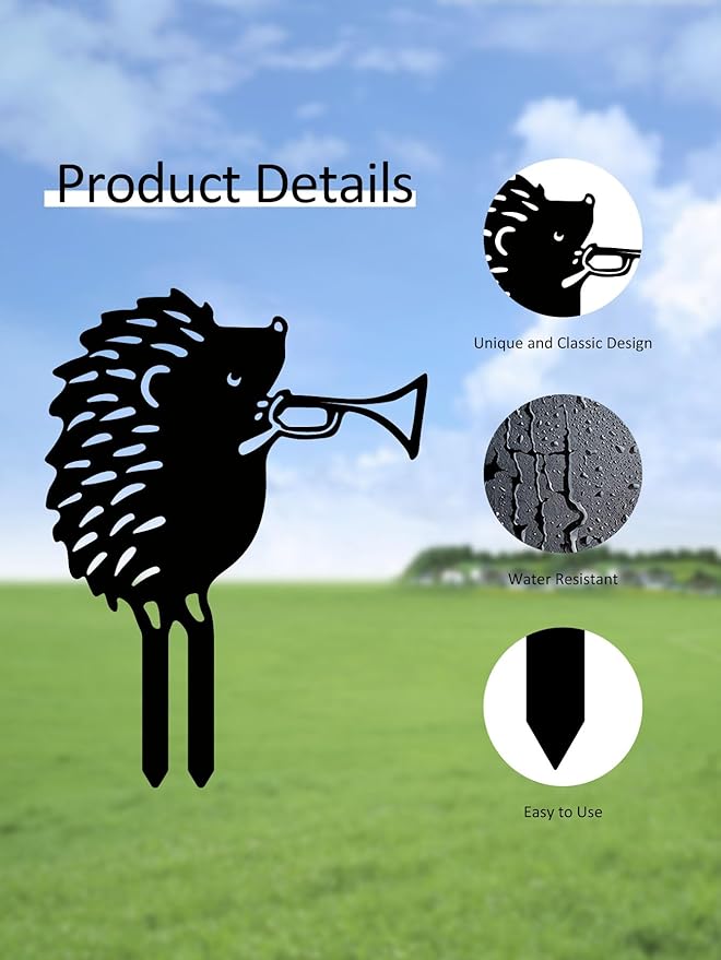 Metal Animals Outdoor Yard Decor,Funny Hedgehog Garden Stakes,Unique Lawn Ornaments Gift for Animal Lovers