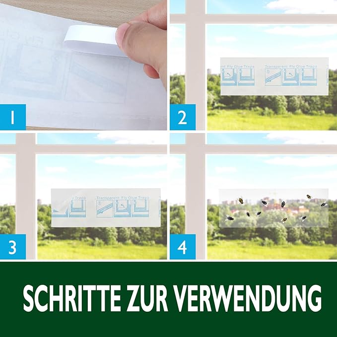 Garsum Window Fly Traps Indoor, 24 Pices Fly Paper Bug Sticky Strips, House Fly Killer Window Decal Non-Toxic,4 Piece per Pack Total