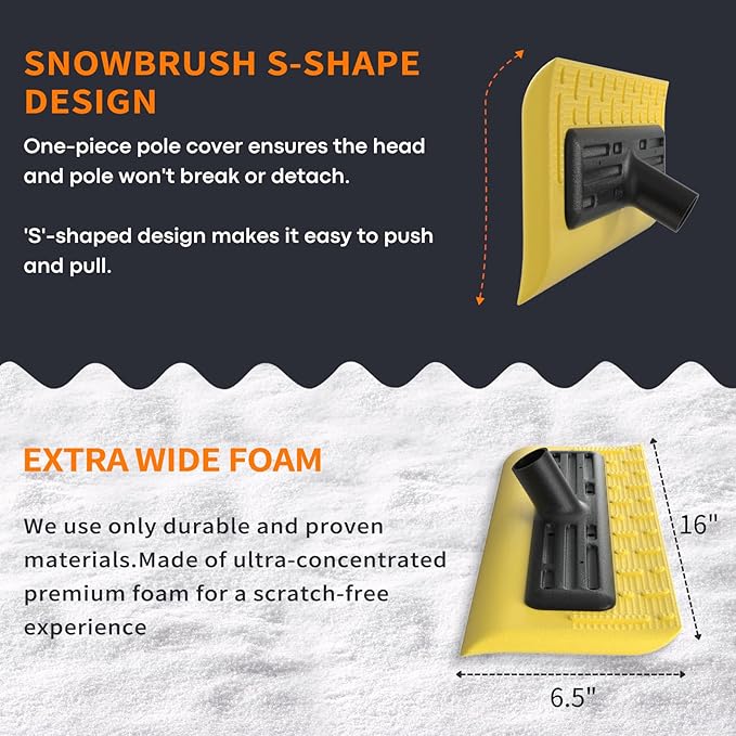 Never-Scratch SnowBuster | 21-Foot Snow Roof Rake | EVA Soft Foam Pad Snow Removal Tool | Heavy-Duty Aluminum Handle | S-Shaped Push/Pull Design for House Roofs, Solar Panels, Cars, and Leaves