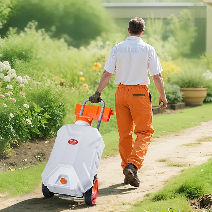 VEVOR Battery-Powered Sprayer with Wheeled Cart, 10 Gallons Electric Weed Sprayer, Adjustable 0-80 PSI, Yard Lawn Sprayers with Wheels, 5 Nozzles & 98ft Hose, 3-6H Spray Time, for Weeding, Cleaning