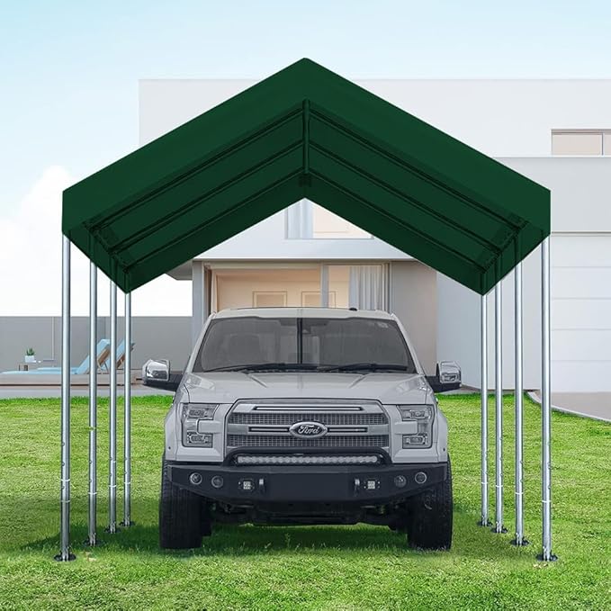 12'x20' Upgraded Carport Replacement Top Canopy Cover for Car Garage Shelter Tent Party Tent with Ball Bungees Green (Only Top Cover, Frame is not Included)
