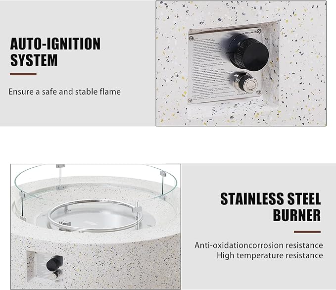 NAGA HABNA 41 Inch Propane Fire Pit Table, Rectangle Outdoor Fire Table w Glass Wind Guard (50,000 BTU), 2 Piece Gas Fire Pit w Blue Fire Glass for Garden, Pool, Backyard