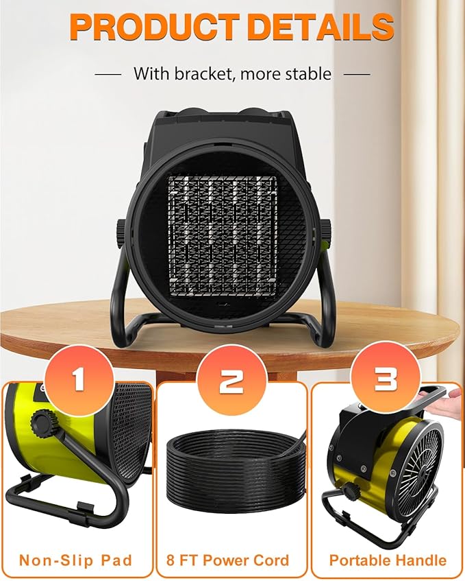 Outdoor Heaters for Patio, 1500W Outdoor Space Heater with 3S PTC Fast Heating, 3-Mode Electric Patio Heater for Greenhouse, Garage, Deck & Patio, Overheat Protection Yellow