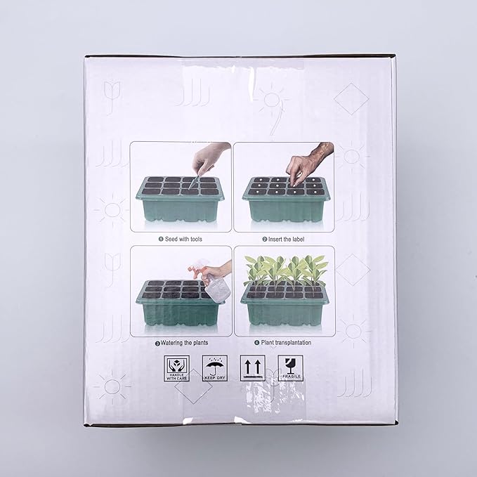 Seed Starter Tray with Plant Light, 4 Pack Grow Lights for Seed Starting Kit with Humidity Domes, Timing Controller Adjustable Brightness for Greenhouse Propagator Station Planting Growing