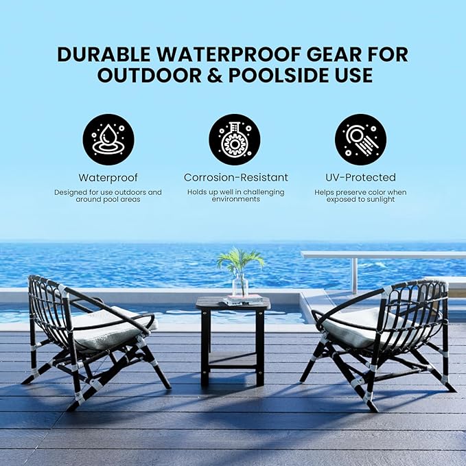 2-Tier Outdoor Side Table, 16" Adirondack Small Side Table All Weather Resistant, Patio End for Outside or Indoor, Patio, Yard, Pool, Porch, Garden, Black