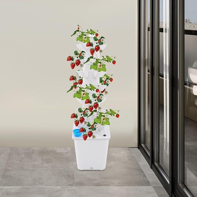 Hydroponic Growing Tower, 7 Layer 35 Pods Hydroponic Grow Towers Kit with Water Pump and Movable Water Tank, Plant Germination Kit, for Vegetable, Strawberries, Lettuce