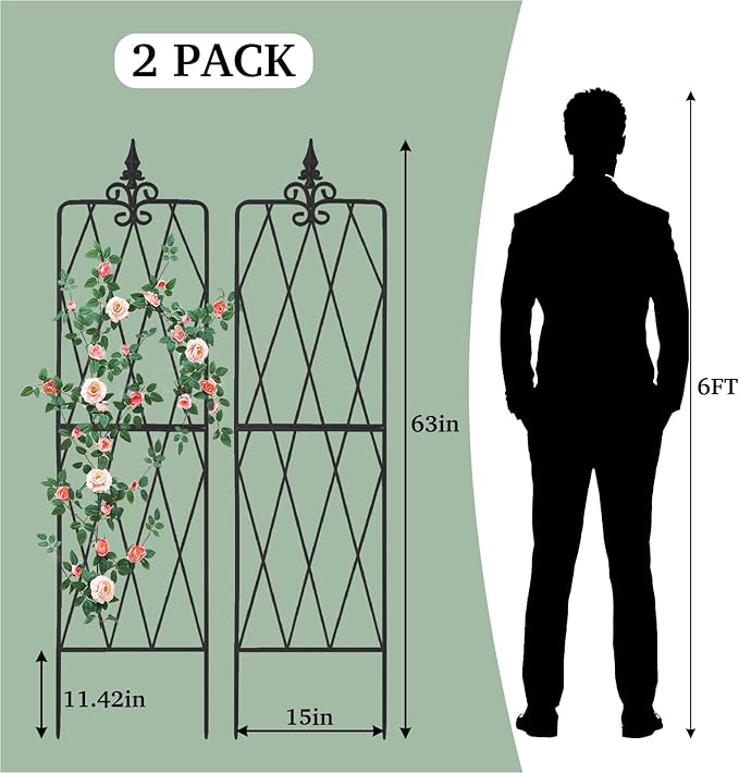 Garden Trellis for Climbing Plants Outdoor, 70"X18" Metal Trellises, Decorative Garden Fencing Flower Trellis with Durable Powder Coating for Vines Plant Rose, Vegetable Support, Black (2, Pattern-A)
