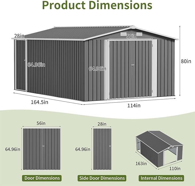 10×14 FT Outdoor Storage Shed, Dark Grey Workshop Shed with 3 Lockable Doors & 4 Vents for Backyard, Patio, Lawn, Garden Tool & Lawn Mower Storage - Ideal for Homeowners, Gardeners & DIYers