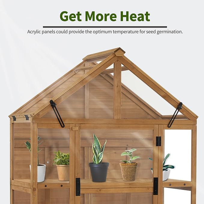MCombo Wooden Greenhouse Outdoor with Openable Roof Vent and Adjustable Shelves, 0826 (Natural)