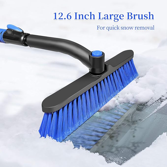 HEEYA 51 Inch Snow Brush for Trucks, Extendable Long Handle Ice Scraper with Brush with Foam Grip, SUV Heavy Duty Snow Brush with Ice Scraper for Car Auto Jeep RV Vehicle Windshield Window - Blue
