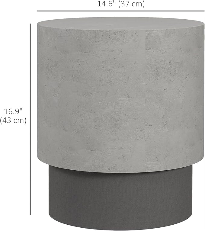 HOMCOM Concrete Finish End Table, Round Side Table with 4 Adjustable Feet, Lightweight for Indoor, Outdoor, Gray