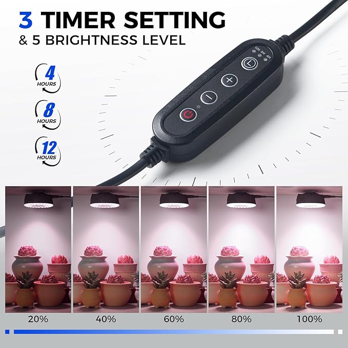 Barrina Orbgrow OG09 Puck Grow Light with Timer, Pinkish White 18W(2 x 9W, 270 Watt Equiv), Full Spectrum Plant Light for Indoor Plants, Magnetic & Linkable, 5 Levels Dimmable, 2 Packs, Black