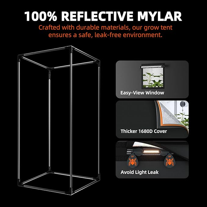 Spider Farmer EVO Grow Tent Kit Complete 28"x28"x63" SF-1000 Samsung LM301H EVO & Dimmable, Grow Tent Complete System 2.3x2.3ft Growing Tent Kit Set with 4" Ventilation System &6'' Clip Fan