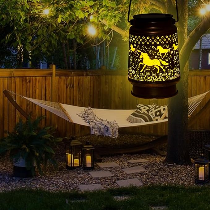Horse Lover Solar Light Gift for Mom/Grandma/Women/Sister - Waterproof LED Mason Jar Hanging Lamp for Mother's Day - Outdoor Lantern Decor for Garden, Yard, Patio
