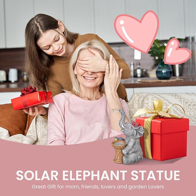 Garden Decor Watering Elephant Statues, Housewarming, Birthday Gifts for Women Mom Grandma, Garden Sculptures- Outdoor Statue Solar Lights Ornament for Yard Patio Balcony