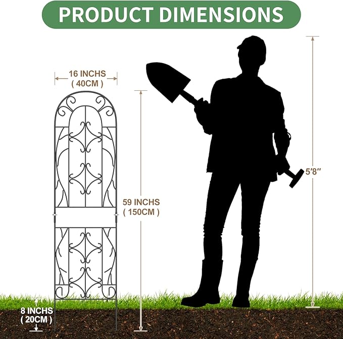 SUNYRISY 4Pack Metal Garden Trellis for Climbing Plants Outdoor, Metal Plant Trellis for Flowers Tomato Cucumber Rose Vegetable Support Garden Decoration, Black