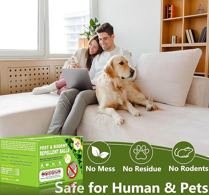 Mouse Repellent Pouches,Rodent Repellent Balls with Natural Peppermint Oil Long-Lasting Indoor & Outdoor Use – Gentle for Use Around Family & Pets-24 Pcs