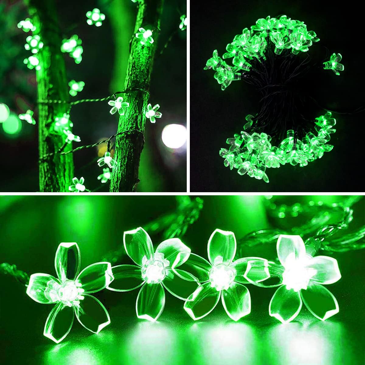 ITICdecor Solar Flower String Lights - Green Outdoor Waterproof 50 LED St. Patrick's Day Fairy Lights for Garden, Patio, Fence, Yard (Green)