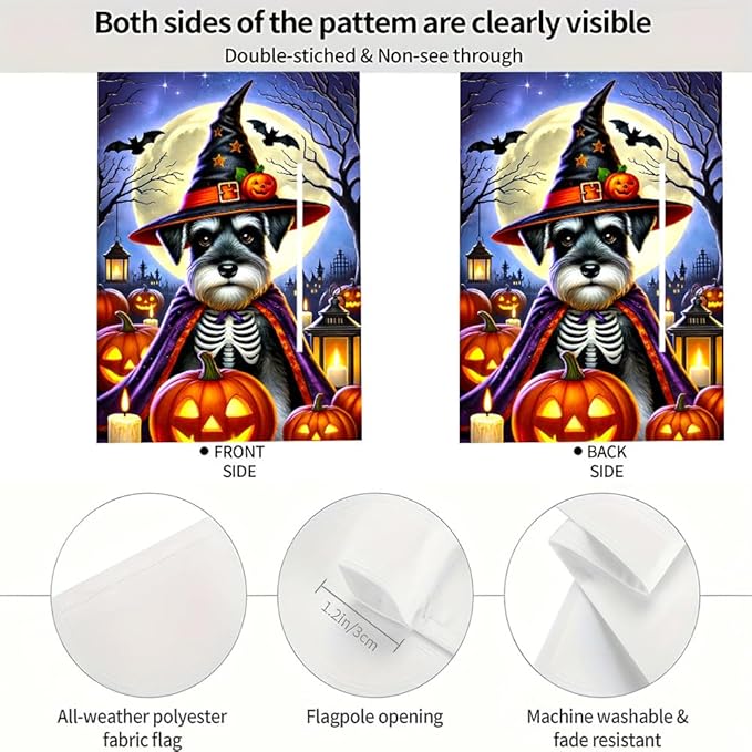 Halloween Pumpkin Witch Skeleton Dog Garden Flag 12x18 Inch Double Sided Autumn Yard Flag