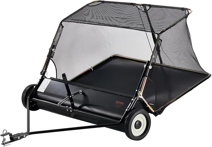 VEVOR 52 Inch Lawn Sweeper Tow Behind, 26 cu.ft. Large Pull Behind Grass Sweeper, Heavy Duty Leaf & Grass Collector with Dumping Rope Design, Adjustable Sweeping Height for Picking Up Debris & Grass