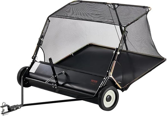 VEVOR 52 Inch Lawn Sweeper Tow Behind, 26 cu.ft. Large Pull Behind Grass Sweeper, Heavy Duty Leaf & Grass Collector with Dumping Rope Design, Adjustable Sweeping Height for Picking Up Debris & Grass