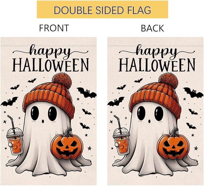 BLKWHT Halloween Ghost House Flag 28x40 Vertical Double Sided Black Bat Happy Fall Holiday Outside Decorations Burlap Yard Flag BW836-40