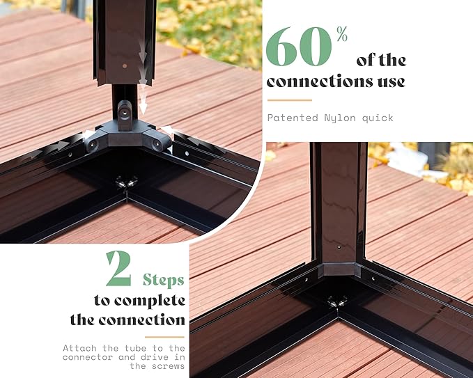 AMERLIFE 14x9.5x9 FT Hybrid Polycarbonate Greenhouse Quick Connector Fast Assembly, Swing 2 Doors Clear Panels, Walk-in Large Aluminum Greenhouse for Outdoors, Black