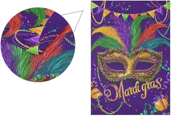 Kcldeci Happy Mardi Gras Mask Welcome Garden Flag 12x18 Inch Fleur De Lis Carnival Yard Flags Large Vertical Double Sided House Flag Holiday Decorative Flags for Yard Farmhouse