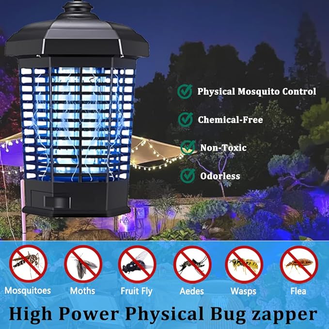 Bug Zapper Outdoor, Mosquitos Zapper, Flying Insects for Indoors 4200V Electric Mosquito Traps 15w Insect Control, Fly Zapper, Insect Trap for Yard, Electric Mosquito Killer for Home