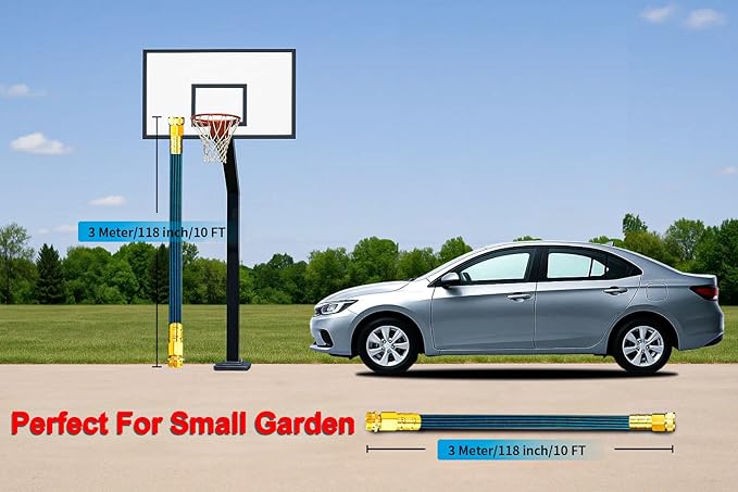 10FT Lightweight Flexible Hose,Solid Brass Head Garden Hose for Boat,RV, Marine Washdown, Lawn,Garden,Camp,outdoor,Superior high pressure TPE water Hose(Solid Brass&BlueBlack, 10 FT)