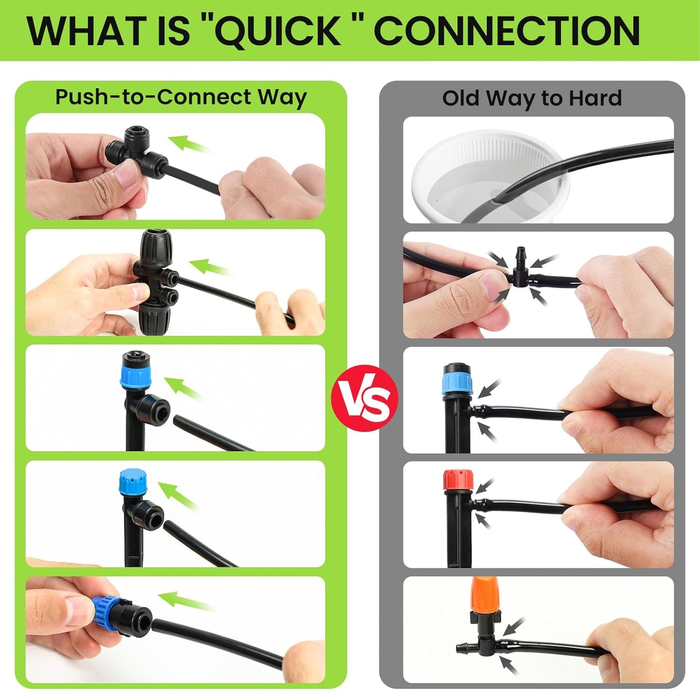 Bonviee Drip Irrigation System, 230FT Garden Watering System with Quick-to-Connect Fittings, Adjustable Drip Emitters, 1/4” & 5/16” Tubing, Drip Irrigation Kit for Raised Garden Beds, Greenhouse, Lawn