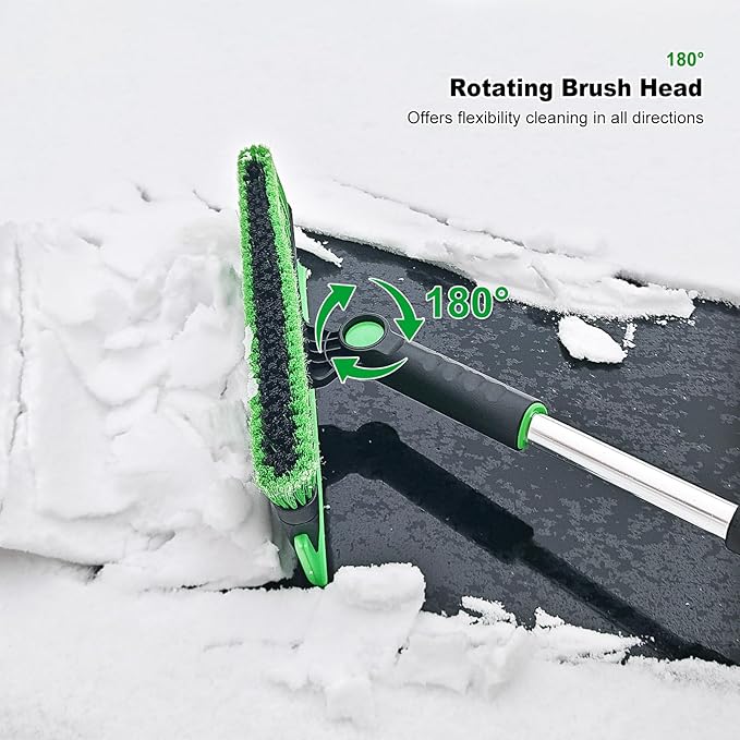 SEAAES 51 Inch Heavy Duty Snow Brush for Trucks, Stable Design Long Handle Extendable Snow Broom for SUV, Windshield Ice Scraper with Foam Grip for Car Automobile Vehicle Window - Green
