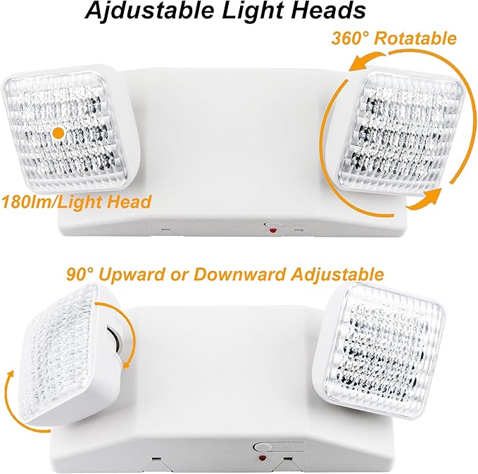 LIT-PaTH LED Emergency Lighting Fixtures with 2 LED Heads and Back Up Batteries- US Standard Exit Light, UL 924 and CEC Qualified, 120/277 Voltage, 2-Pack